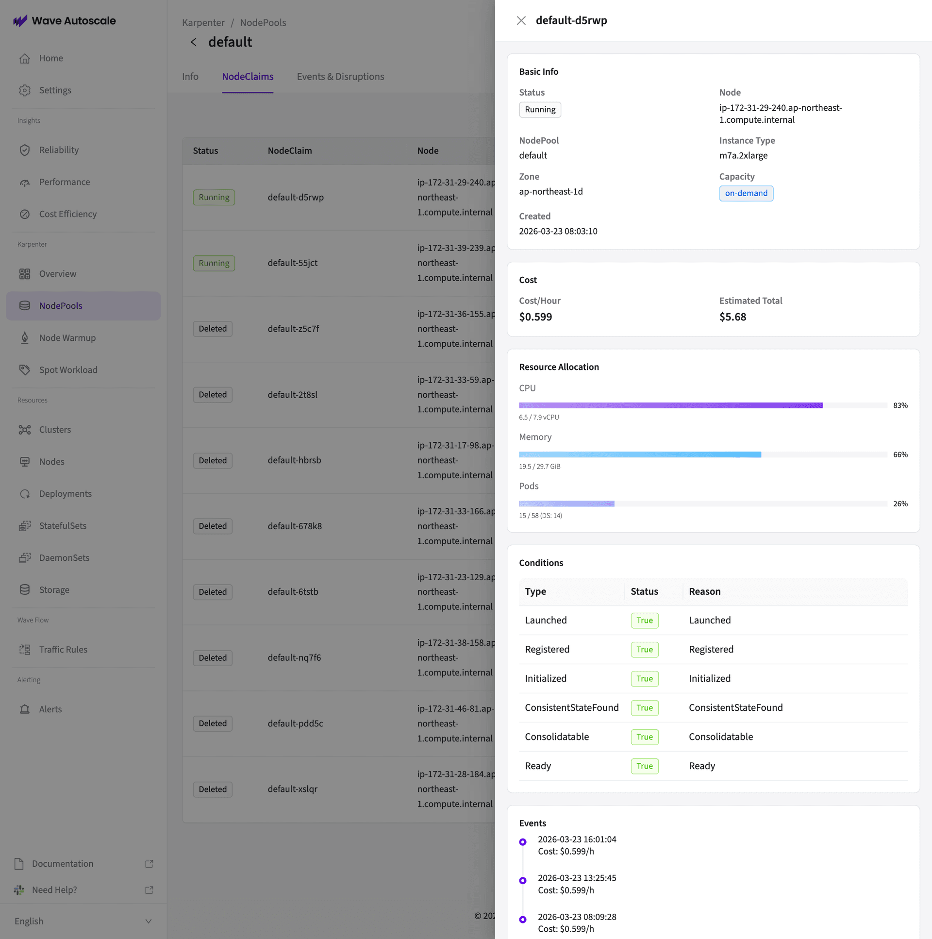 NodeClaim detail sidebar