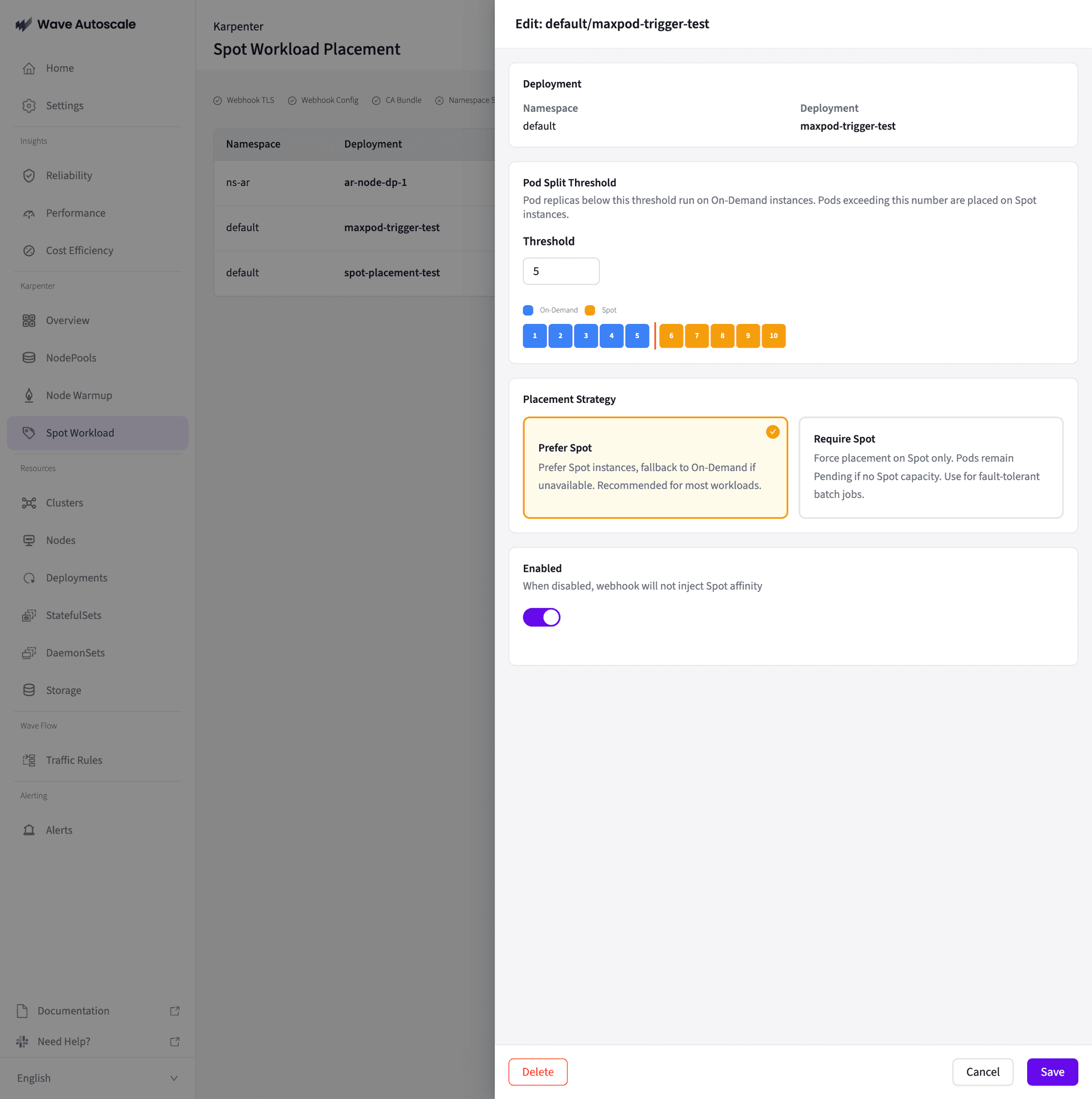 Spot Workload Placement configuration
