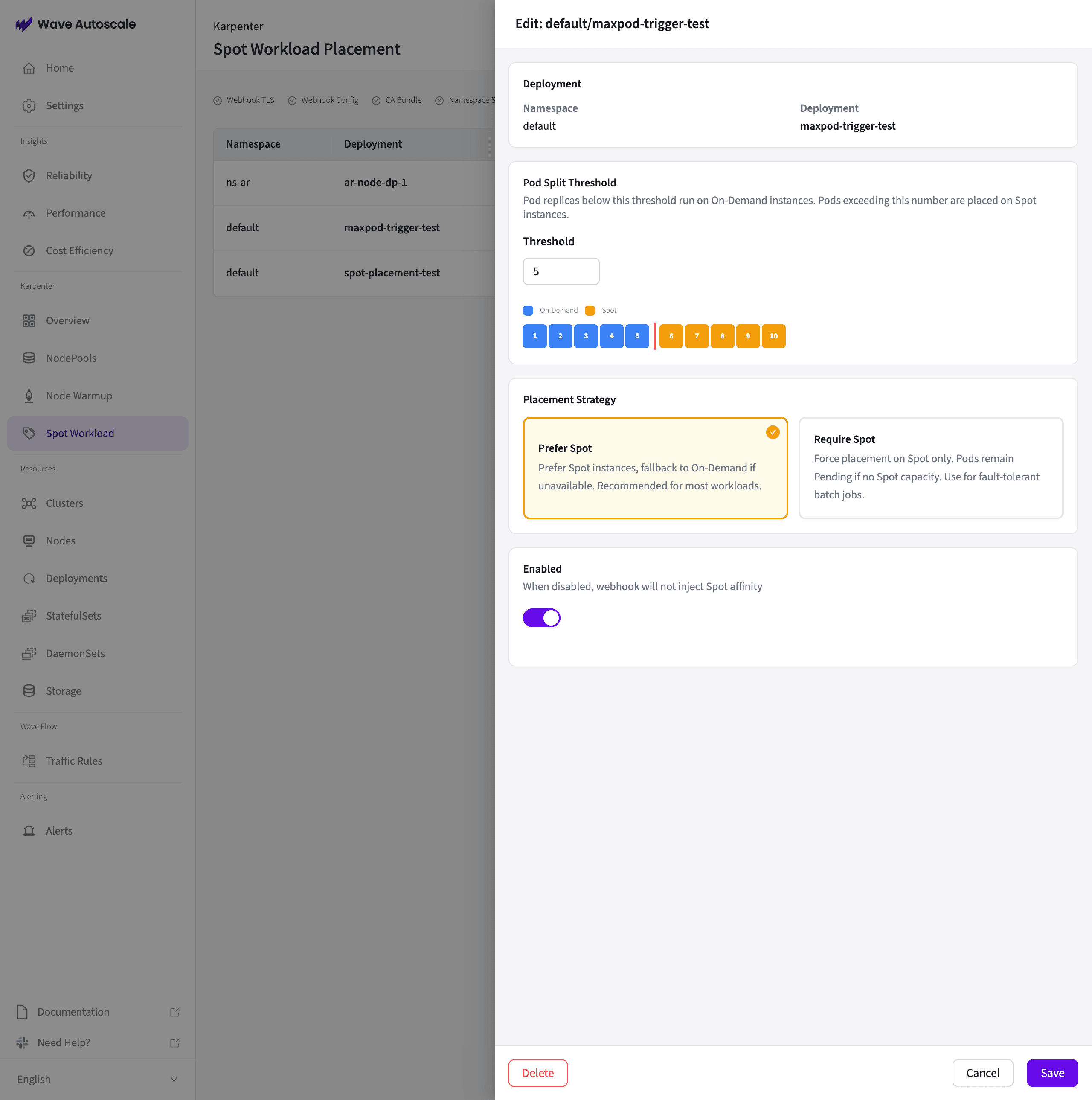 Spot Workload Placement Configuration