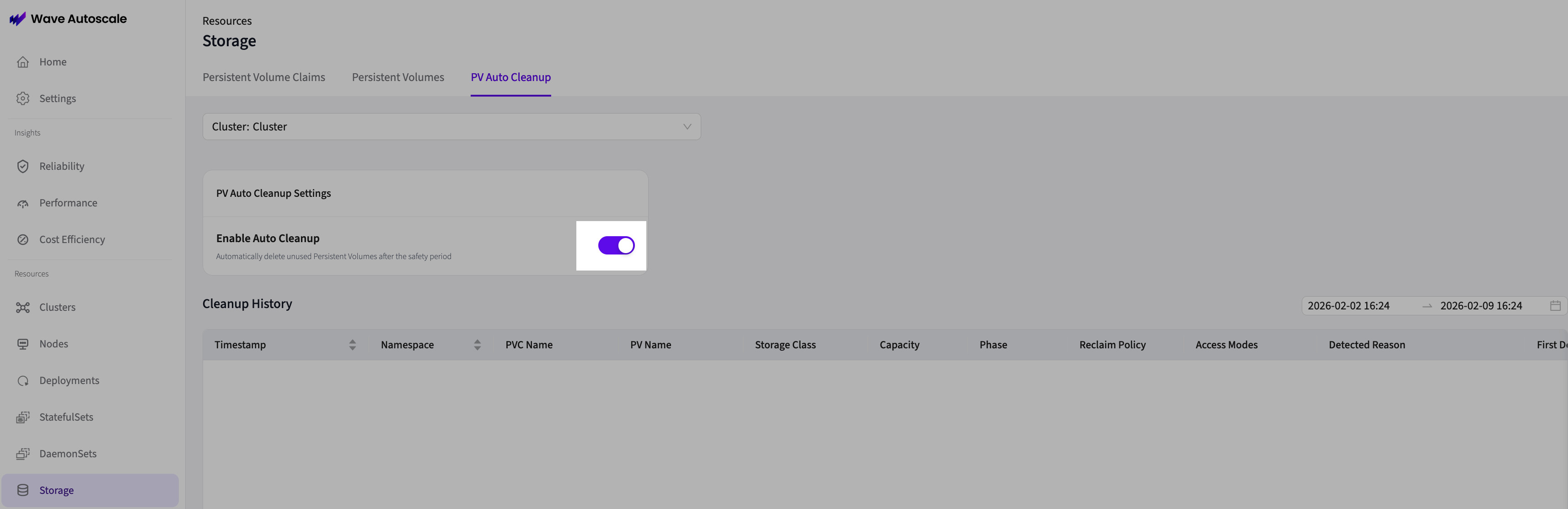 PV Lifecycle Settings