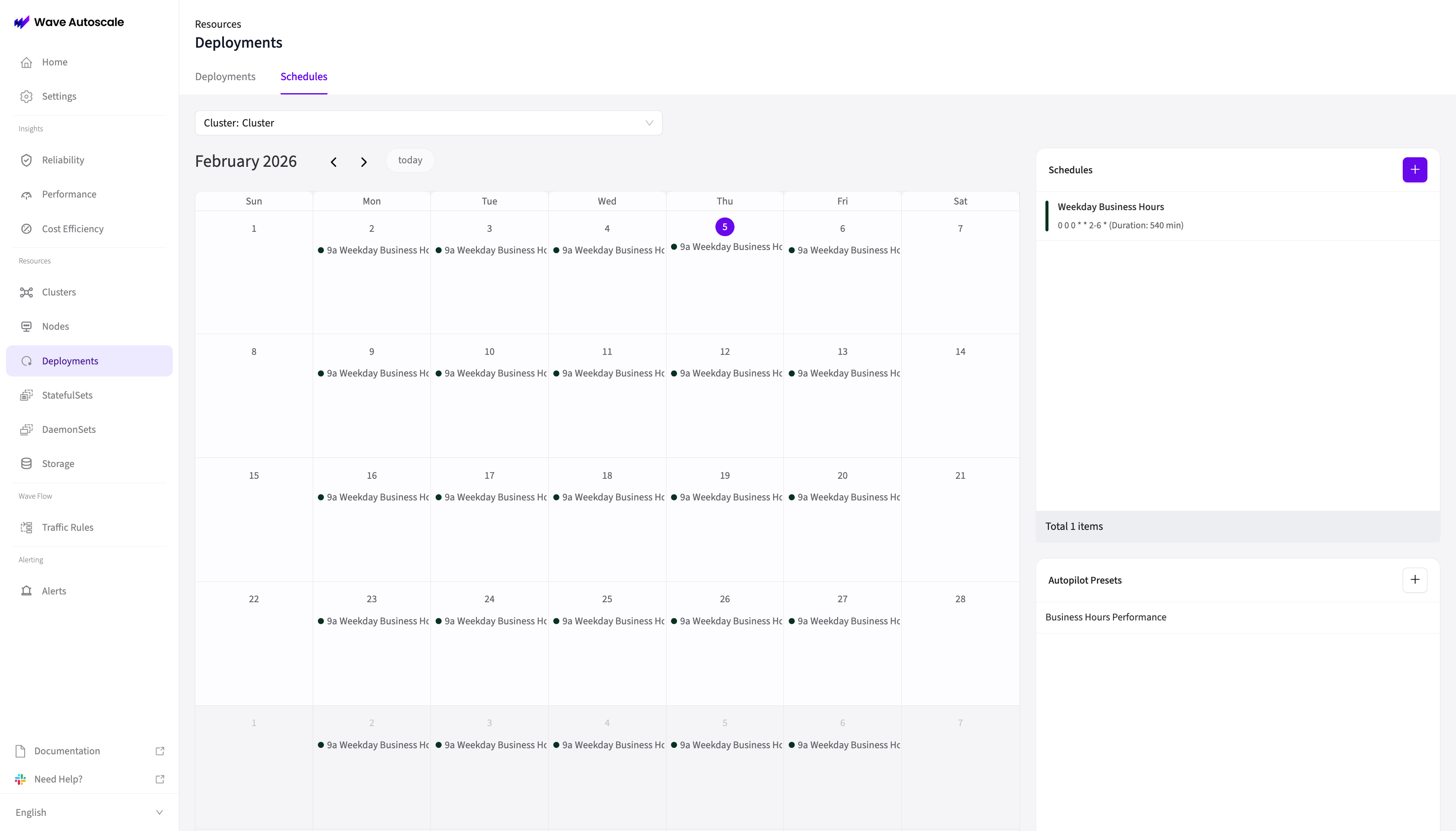 Autopilot Schedule Set