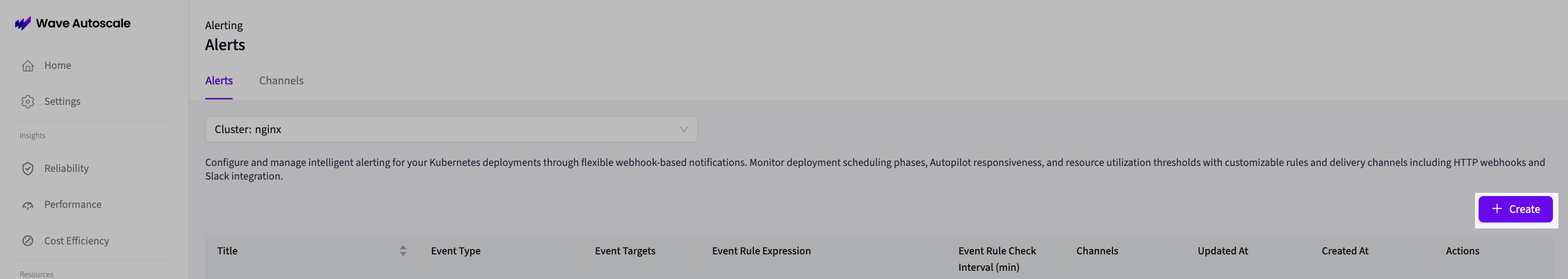 Wave Console Create Alert Button