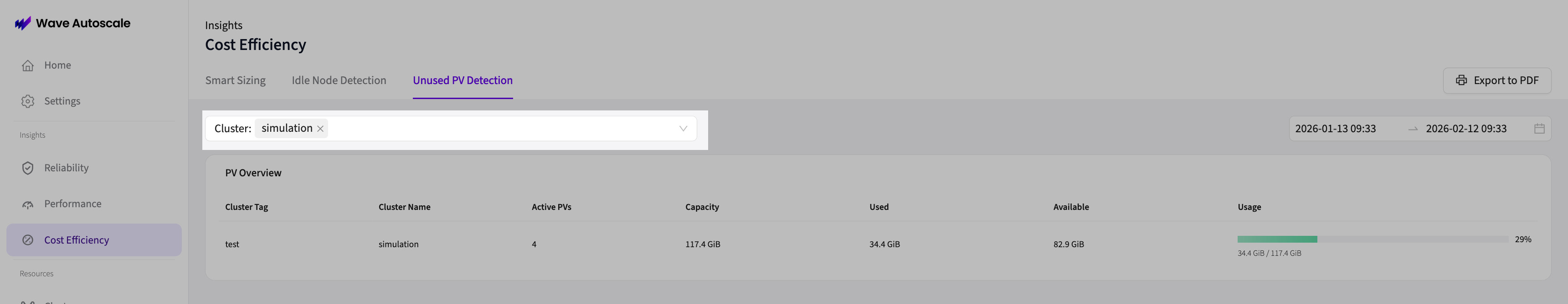 Unused PV Detection Cluster Selector